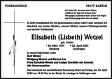 Anzeige für Elisabeth Wetzel