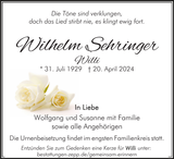 Anzeige für Wilhelm Sehringer