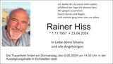 Anzeige für Rainer Hiss
