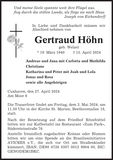 Anzeige für Gertraud Höhn