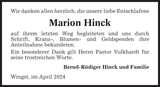Anzeige für Marion Hinck
