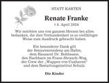 Anzeige für Renate Franke