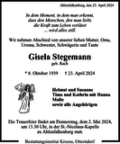 Anzeige für Gisela Stegemann