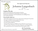 Anzeige für Johanna Langenbach