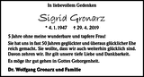 Anzeige für Sigrid Gronarz