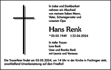 Anzeige für Hans Renk