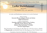 Anzeige für Lydia Steinhauser