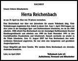 Anzeige für Herta Reichenbach
