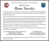 Anzeige für Hans Siercks