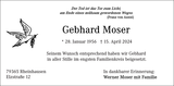 Anzeige für Gebhard Moser