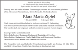 Anzeige für Klara Maria Zipfel