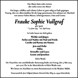 Anzeige für Frauke Sophie Vullgraf