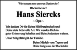 Anzeige für Hans Siercks