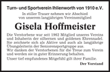 Anzeige für Gisela Hoffmeister