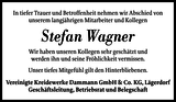 Anzeige für Stefan Wagner