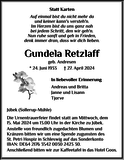 Anzeige für Gundela Retzlaff