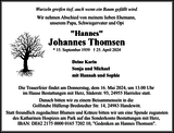 Anzeige für Johannes Thomsen