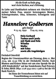 Anzeige für Hannelore Godbersen