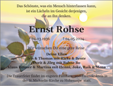 Anzeige für Ernst Rohse