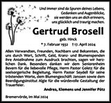 Anzeige für Gertrud Brosell