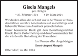 Anzeige für Gisela Mangels