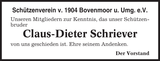 Anzeige für Claus-Dieter Schriever