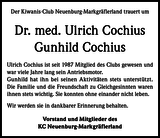 Anzeige für Gunhild und Ulrich Cochius