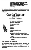 Anzeige für Gerda Walter