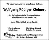 Anzeige für Wolfgang Rüdiger Kleinert