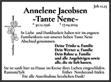 Anzeige für Annelene Jacobsen Tante Nene