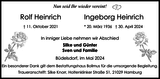 Anzeige für Rolf Heinrich Ingeborg Heinrich