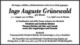 Anzeige für Inge Auguste Grünewald