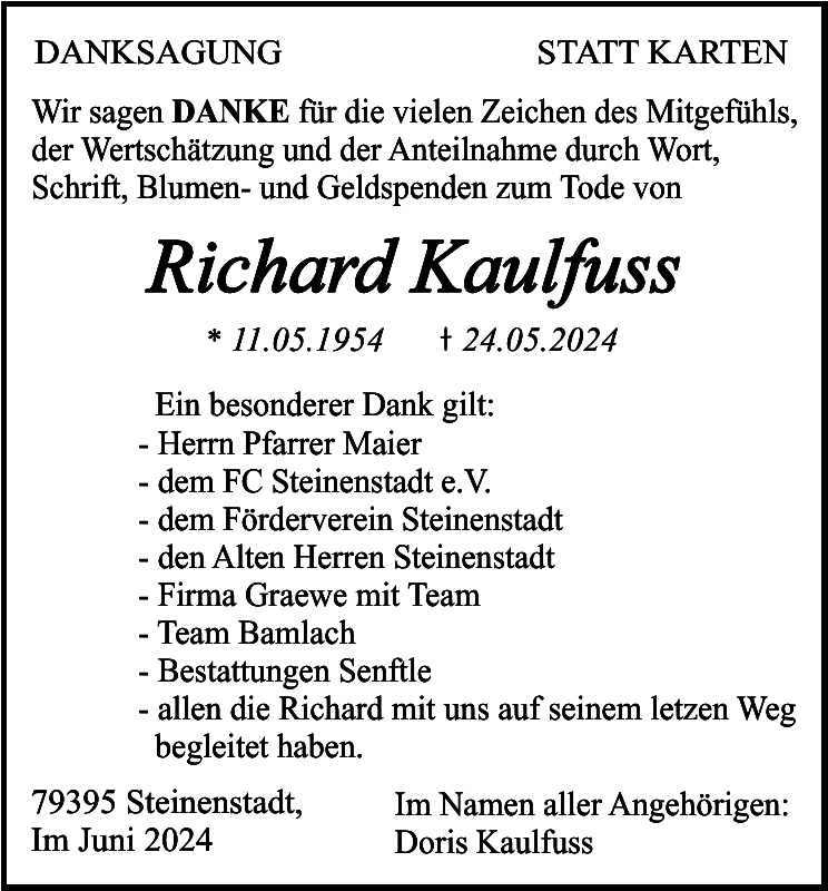 Richard Kaulfuss Danksagung Badische Zeitung