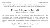 Anzeige für Franz Hugenschmidt