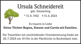 Anzeige für Ursula Schneidereit