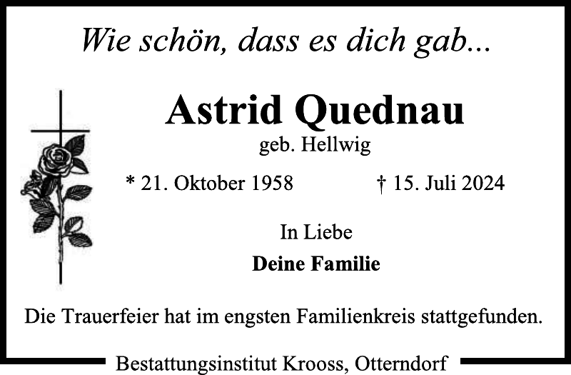 Astrid Quednau Traueranzeige NiederelbeZeitung