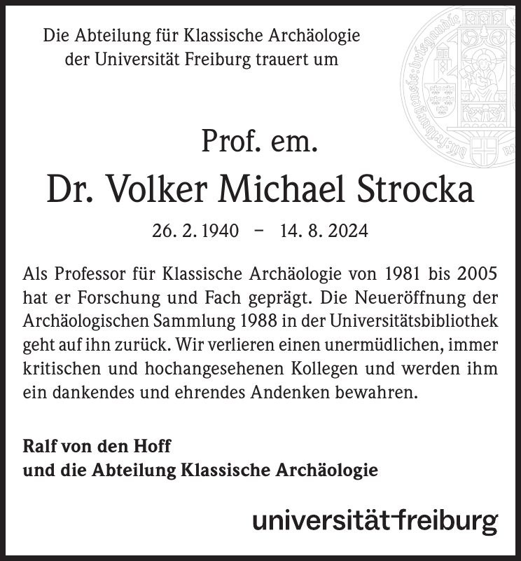 Prof. em. Dr. Volker Michael Strocka Nachruf Badische Zeitung