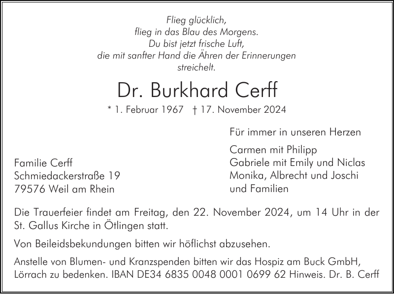 Burkhard Cerff Traueranzeige Badische Zeitung