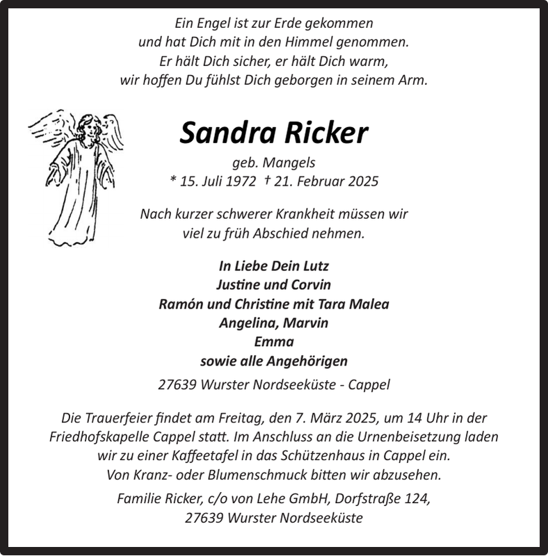 Sandra Ricker: Gedenken : Nordsee-Zeitung