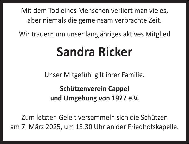 Sandra Ricker: Nachruf : Nordsee-Zeitung