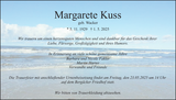 Anzeige für Margarete Kuss