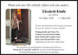 Anzeige für Elisabeth Kindle
