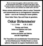 Anzeige für Oskar Birkenmeier