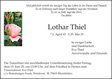 Anzeige für Lothar Thiel