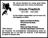 Anzeige für Ursula Friedrich