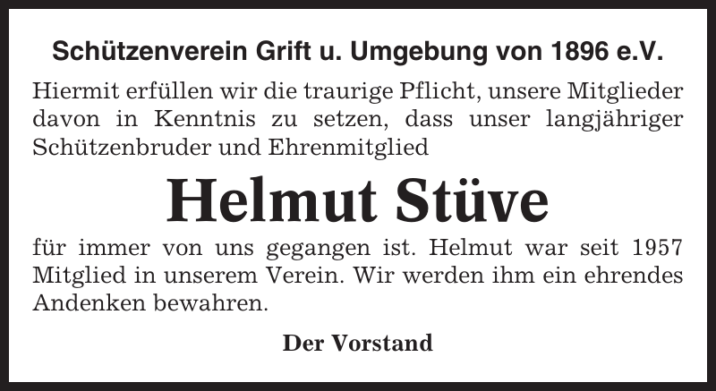 Helmut Stüve: Gedenken : Niederelbe-Zeitung