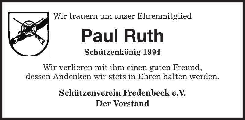 Paul Ruth: Nachruf : Stader Tageblatt